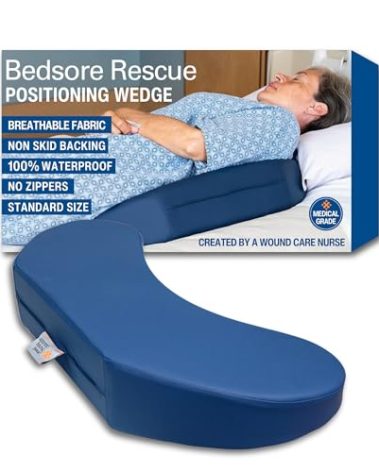 Bedsore Rescue Positioning Pillow Wedge - Tailbone, Sacrum, Buttocks, Standard Size 100-250bs - Hypoallergenic + Moisture Proof - Non-Slip Turning Wedge - Medical Grade Hospital to Home - Made in USA