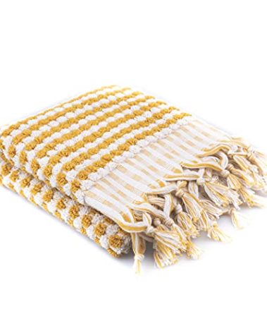 Organic Turkish Cotton Hand Towels for Bathroom | Oversized - 17 x 35 Inches | Large Soft Plush Fluffy Highly Absorbent Towels for Kitchen, Hand and Face (Mustard, Hand Towel)
