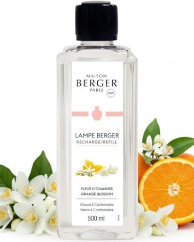 MAISON BERGER Orange Blossom Lampe Berger Refill, 500 ml (16.9 fl oz), 2-in-1 Catalytic System, Neutralizes Odors and Diffuses Fragrance, Green Notes, Orange Blossom, Neroli, Jasmine, Made in France