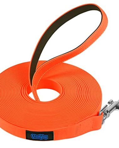 Vivifying Waterproof Dog Leash, 32FT Dog Training Lead Durable PVC Coated Webbing Long Leash with Soft Handle for Camping, Backyard Playing, Beach and Lake(Orange)