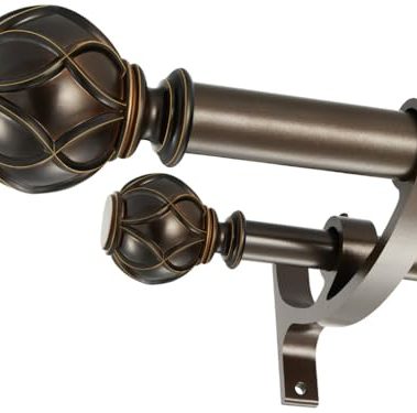 Antique Bronze Double Curtain Rods 72 to 144 Inch, Decorative Double Window Rod with Classic Finials, Heavy Duty 1-Inch Front and 5/8 Inch Back Double Drapery Rods Antique Bronze
