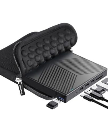 ROOFULL External CD DVD Drive Player Burner USB 3.0 & USB-C Portable CD/DVD-ROM +/-RW Optical Disk Drive with 4 USB Ports + 2 SD/TF Card Reader + Carrying Case for Laptop PC Windows Mac Linux Computer