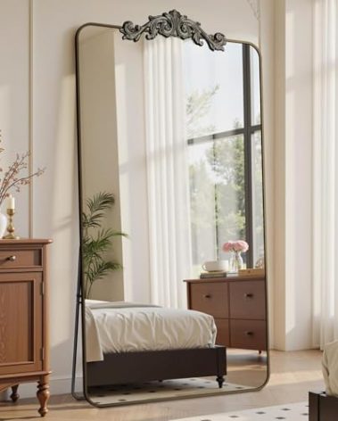 Furnbar Vintage Full Length Mirror, 81"x41" Floor Mirror with Carved, Full Body Mirrors for Home Decor, Standing/Hanging Large Wall Mirrors for Bedroom/Living Room/Entryway, Bronze, Retro Style