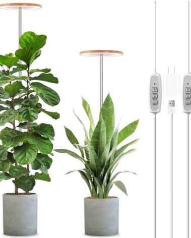 LORDEM Bamboo Grow Light for Indoor Plants, Full Spectrum LED Plant Grow Light, Height Adjustable Growing Lamp with Auto Timer 4H/8H/12H, 4 Dimmable Levels, Ideal for Large Tall Plants, 2 Pack