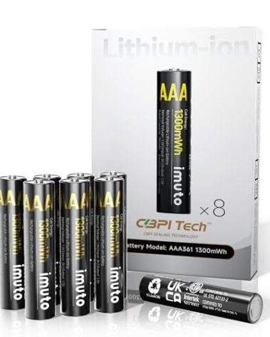 imuto Rechargeable AAA Batteries Lithium 8 Pack,1300mWh 1.5V Constant Output Triple a Lithium Batteries 1600 Cycles Long Lasting（No Charger）