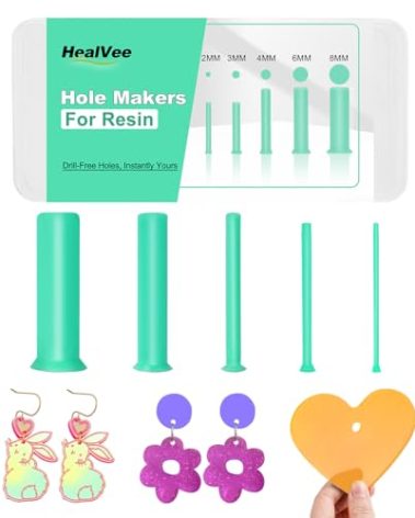 HealVee Hole Maker for Resin, 5 Sizes(2/3/4/6/8mm) 25PCS Make Holes Without Drilling for Epoxy & UV Resin, Holes Tools for Jewelry Making, Pet Tag, Keychain, DIY Craft Pendant Decor