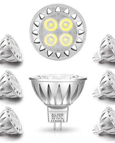 ALIDE MR16 Led Bulbs 6000K Daylight Bright Cool White 5W,Replace 20W 35W Halogen Equivalent,12V MR16 GU5.3 Low Voltage Bulb for Outdoor Landscape Track Ceil Lighting,Not Dimmable,450lm,38 Deg,6 Pack