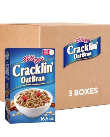 Kellogg's Cracklin' Oat Bran Breakfast Cereal, Fiber Cereal, Family Cereal, Original (3 Boxes)