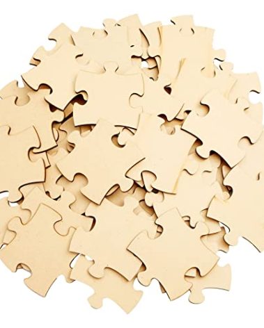 Blank Wooden Puzzle Pieces for Crafts - Blank Puzzle Pieces & Paintable Interlocking Cutouts - Bulk Set for DIY Crafts - 3 x 3.5 in, Brown MDF, Pack of 50