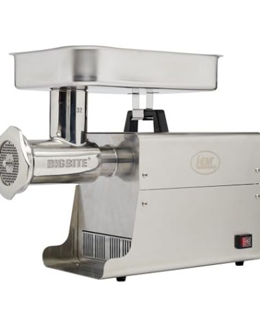 LEM Products BigBite #32 Meat Grinder, 1.5 HP Stainless Steel Electric Meat Grinder Machine, Ideal for Professional Use