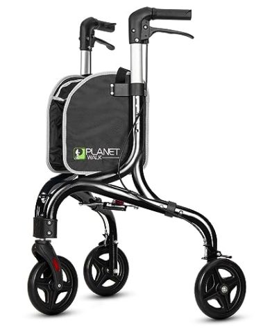Planetwalk Premium 3 Wheel Rollator Walker for Seniors - Ultra Lightweight Foldable Walker for Elderly, Aluminum Three Wheel Mobility Aid, Black