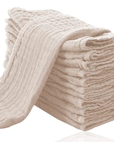 Cute Castle 12 Pack Muslin Burp Cloths for Baby - Ultra-Soft 100% Cotton Baby Washcloths - Large 20'' by 10'' Super Absorbent Milk Spit Up Rags - Burpy Cloths for Unisex, Boy, Girl - Brown