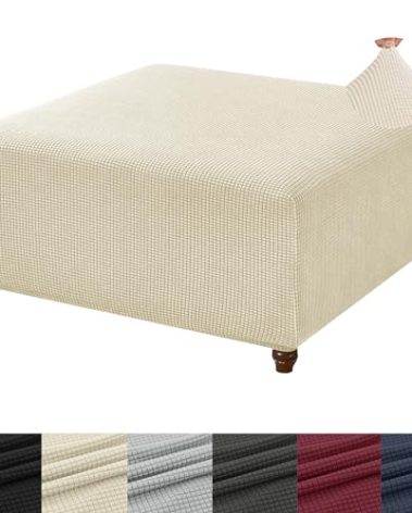 ANWUCHEN Ottoman Cover Square-Stretch Knitted Jacquard Square Ottoman Cover -Soft Square Ottoman Covers Slipcover -Thick Storage Ottoman Cover Foot Stool Cover with Elastic Bottom X-Large Beige
