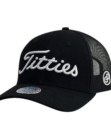 GP POWER GOLF Original Titties Mesh Hat - White Trucker Cap with Adjustable Strapback (Black)