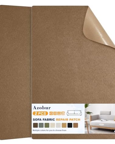 Azobur Couch Patch Repair Fabric,Microfiber Fabric, Self-Adhesive, for Sofa Repair and Upholstery, 2 Pieces, 9.5 x 11 inches (Brown)