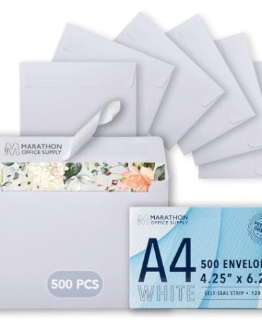 MOS A4 White Envelopes 4.25 x 6.25 Inch 500 Pack — Self-Seal Heavyweight Invitation Envelopes for Greeting Cards, Card Making, RSVP, Wedding Invitations, Business Mailings