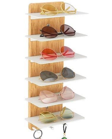 XEENEW Sunglasses Storage Organizer, Eyeglasses Holder Display Rack, Wall Mounted Holder for Bedroom, Living Room, Entryway (White)