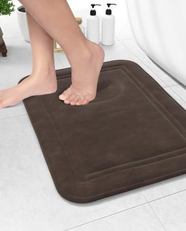 ITSOFT Memory Foam Bath Mat 24x16, Non Slip, Machine Washable, Quick Dry & Absorbent Rugs, Bath Mats for Bathroom Floor, Tub & Shower, Bathroom Rug, Chocolate Brown