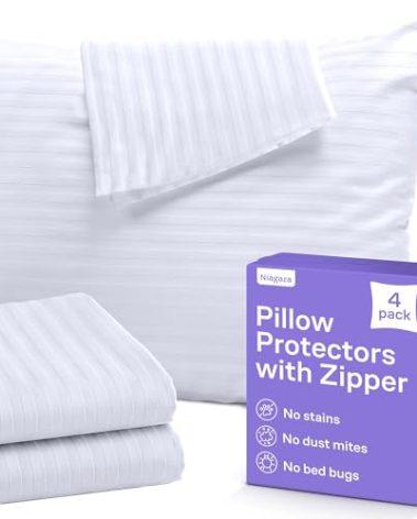 Set of 4 Pillow Protectors with Zipper Standard Size - 100% Resistant to Stains, Dust & Dirt - Washable Covers for Increased Pillow Lifespan