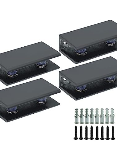 Alise Glass Shelf Bracket Adjustable Shower Brackets,Heavy Duty Rectangle Clamp Holder for 6-10mm Glass Shelves,Wall Mount Clamps Clip Support Panel Hardware Replacement Parts,Black(Pack of 4)