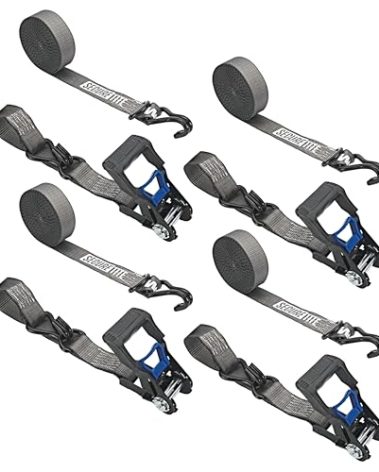 Secure Tite 1-1/2” x 20’ Tie Down Ratchet Straps, Ratchet Tie Down Straps, Double J-Hook, 1667 lbs Working Load Limit, 5000 lbs Break Strength, 4-Pack