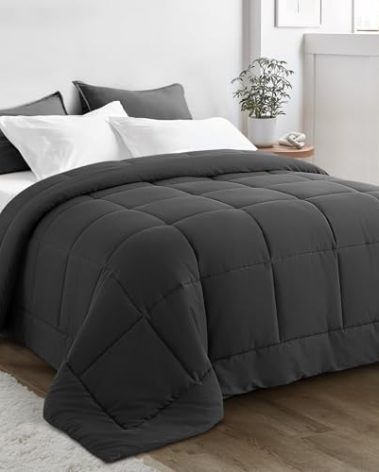 KELTARO Oversized King Plus Comforter 128''x120'' - Extra Large Cooling All Seasons Down Alternative Lightweight Quilted Duvet Insert with Corner Tabs - Dark Grey