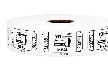 Tacticai 1000 Raffle Tickets, Meal, White (1 of 8 Colors), Single Roll, Ticket for Events, Food, Class Reward, Fundraiser & Prizes