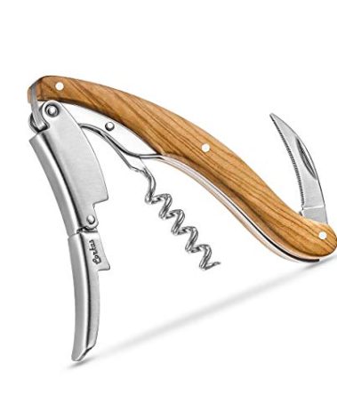 CORKAS Executive Corkscrew,High-end Wine Opener with Full Olivewood Handle,Double Worm Corkscrew,Serrated Foil Cutter,Large-sized Design,Bigger,Heavier and Professional(5.5×1.5×0.7 inch/6.6 oz)