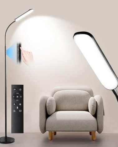 Yikuneng Dimmable LED Floor Lamp, Super Bright Reading Lamps Floor Standing lamp with Remote & Touch Control, Stepless Dimming & 2700K-6500K Color Temperature, for Living Room Bedroom Office, Black