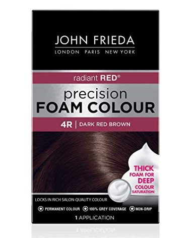 John Frieda Precision Foam Colour, Dark Red Brown 4R, Full-Coverage Hair Color Kit, Anti-Fade Gray Coverage, Deep Color Saturation Hair Dye, 1 Application