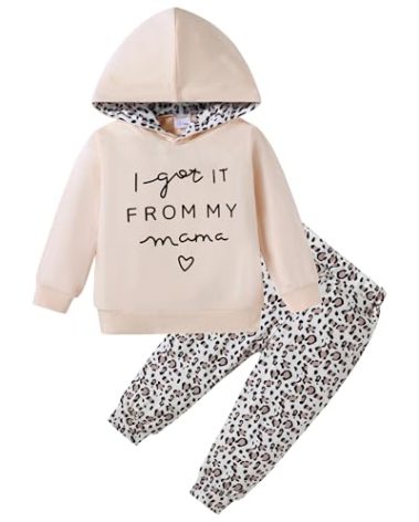 ZOEREA Toddler Baby Girls Clothes letter Hoodie Sweatshirts Flower Sweatpants 2Pc Tracksuit Fall Winter Outfits（Apricot, 5-6 Years）