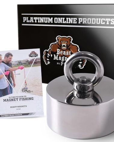 2000lb Strong 360 Degree Fishing Magnet for Magnetic Fishing, Strong Heavy Duty Neodymium N52 Magnets for Salvage Treasure Hunting in Rivers, Oceans and Lakes