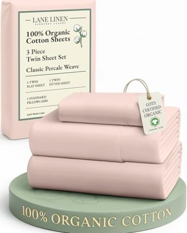 LANE LINEN Eco Friendly 100% Organic Cotton Twin Sheet Set, Hotel Quality Premium Bedding Sheets & Pillowcases Set Twin Size, Soft & Comfy Percale Sheets, Machine Wash Bed Sheets- Sepia Rose
