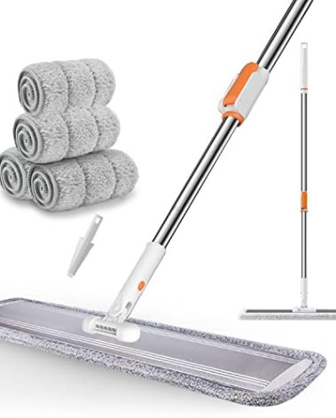 32-Inch Microfiber Flat Mop for Floor Cleaning - Commercial Wide Mop with 360° Rotation, Stainless Steel Handle & 4 Reusable Washable Pads - for Hardwood, Laminate, Tile, Dust and Wet Mopping