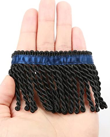 HedongHexi Bullion Fringe Trim and Embellishments 5/10 Yard X 2.5 Inches Fabric Trims Sewing DIY Decoration for Clothes Gold Hebrew Fringes with Blue Ribbon