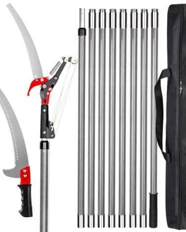 Walensee Pole Saws for Tree Trimming,7.2-27FT Extendable Tree Pruner,Manual Branch Timmer with Blade and Scissors High Branches Pruning Fiberglass Pole Pruner and Cutter Garden Tool with Storage Bag