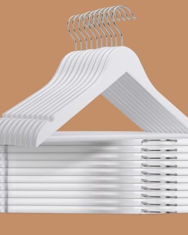 Amber Home 20 Pack Wooden Hangers with Non Slip Pant Bar - White Wood Coat Hangers for Shirts, Jackets, Dress