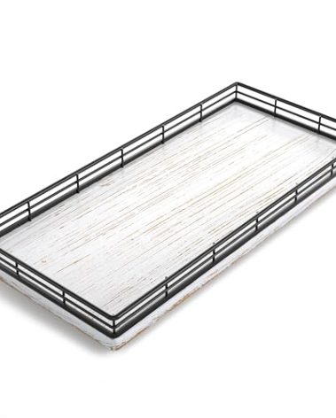 Bathroom Toilet Tank Tray, 13" Wood Toilet Paper Storage Basket Tray Back of Toilet Basket Organizer,Vanity Tray for Perfume Makeup Candle Decor, Black & Farmhouse White