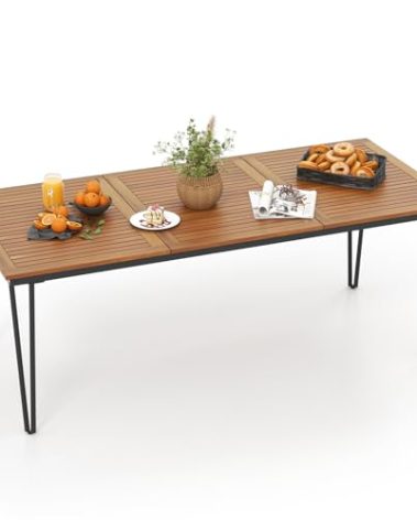 Tangkula 79 Inch Outdoor Dining Table, 8-Person Patio Table with 1.9 Inch Umbrella Hole, Metal Legs & Adjustable Foot Pads, Indoor Rectangular Bistro Table for Garden, Poolside & Park