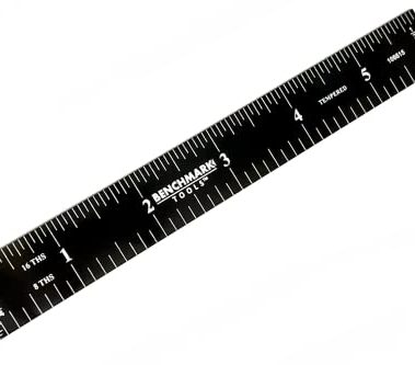 Benchmark Tools 106615 6” Rigid Woodworking Ruler with End Grads Black Chrome Finish 1/8th and 1/16th Grads Hardened Stainless Steel