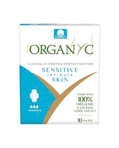 Organyc 100% Certified Organic Cotton Feminine Pads, Moderate Flow, 10 Count