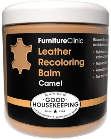 The Original Leather Recoloring Balm by Furniture Clinic - Camel Leather Dye for Furniture, Couches & Car Seats - Restore Scratched, Faded, & Damaged Surfaces