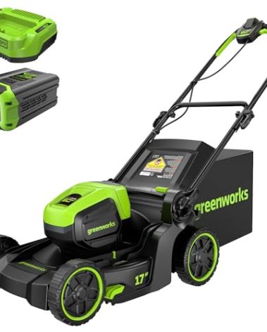 Greenworks 60V 17" Brushless Cordless Push Lawn Mower, 2-in-1 Mulching/Bagging, 4.0Ah Battery and 3A Charger(40min Runtime)