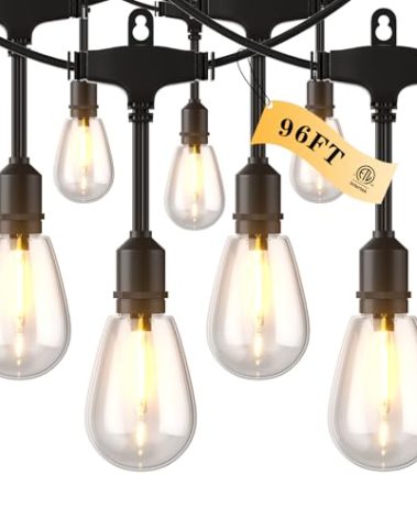 Zuske 96FT LED Outdoor String Lights with 30 Edison Vintage Shatterproof Bulbs, 2700K Commercial Grade IP65 Waterproof Patio Lights, Outside Hanging Lights for Backyard, Balcony, Garden, Porch