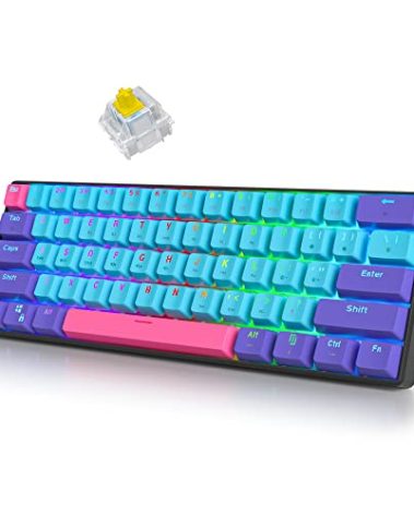 surmen 60% Wireless Gaming Keyboard 60 Percent RGB Backlit Hot-Swappable GT61 Mini Mechanical Keyboard Bluetooth Programmable (Gateron Yellow, Joker)