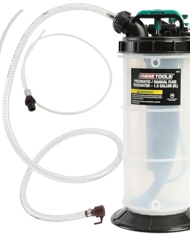 OEMTOOLS 24937 Pneumatic/Manual Fluid Extractor, 1.5 Gallon (6L) Oil Extractor Pump, For Coolant, Transmission, and Power Steering Fluid, 2 Dipstick Adapters, 5ft Hose