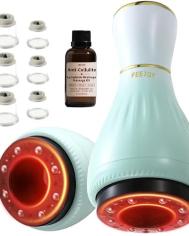 FEEJOY Electric Cupping Kit for Massage Therapy with Heat – Cellulite Massage Tool, Lymphatic Drainage Massager, Pain Relief for Back, Neck & Shoulders – Moving & Static Cupping Set for Body Sculpting