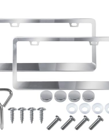 2PCS Stainless Steel Car License Plate Frames, 2 Holes License Plate Holder Car Tag with Washers and Screw Caps, Universal Licence Plate Cover Auto Exterior Accessories for US Vehicles (Silver)