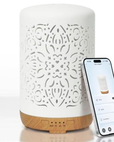 Earnest Living Smart WiFi Essential Oil Diffuser White Ceramic Diffuser 250 ml with Alexa App Phone Control LED and Auto Off Office Humidifier Aromatherapy Diffusers for Essential Oils
