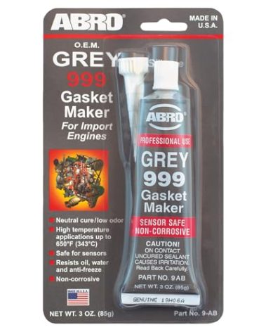 ABRO 999 RTV Silicone Sealant and Gasket Maker - 650 Degrees F, OEM Specified, Sensor Safe, Non-Corrosive, High Temp Silicone Sealant/Head Gasket Sealant Neutral Cure, Low Odor, 3 oz. Tube - Grey
